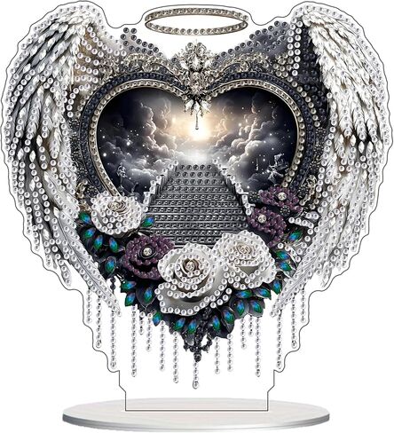 Lxmsja Tabletop Heaven's Gate Diamond Art Kits for Adults, DIY Special Shaped Rose Wings Diamond Painting Desk Placement Ornament Kits for Beginners, 5D Stand Up Gem Art Craft 8x7 inch in Saudi Arabia