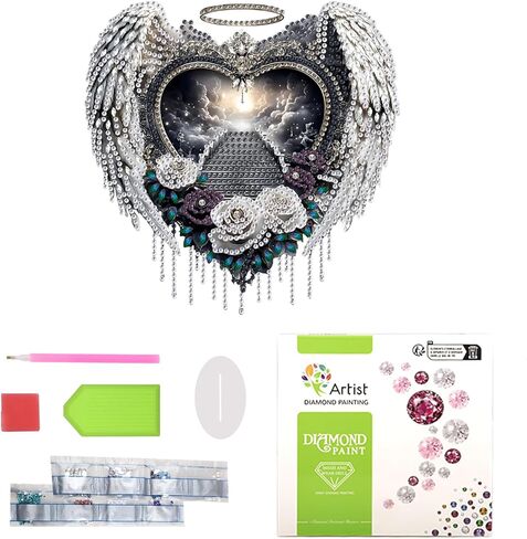 Lxmsja Tabletop Heaven's Gate Diamond Art Kits for Adults, DIY Special Shaped Rose Wings Diamond Painting Desk Placement Ornament Kits for Beginners, 5D Stand Up Gem Art Craft 8x7 inch in Saudi Arabia