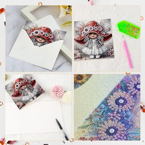 Focart 6-Pack Red Dress Diamond Painting Greeting Card Kits, Special Shaped Diamonds Painting, DIY Handcraft for Relatives and Friends with Wishes,Unique Design Crafting for Birthday or Holiday Cards in Saudi Arabia