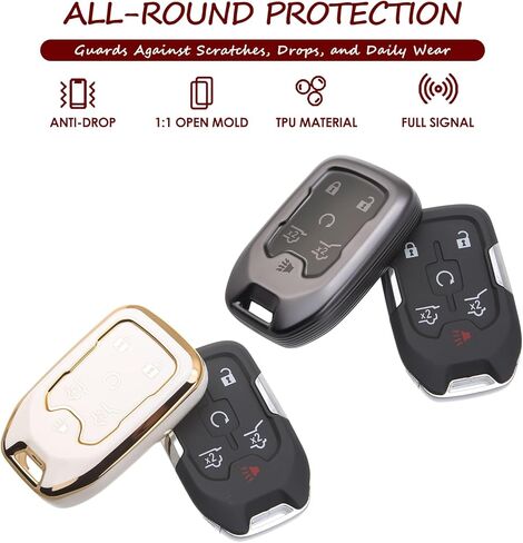 قطعتان متوافقتان مع غطاء مفتاح Chevy GMC يناسب 2015 2016 2017 2018 2019 2020 Yukon XL، Yukon Denali، Tahoe، Suburban Accessories TPU 6 أزرار رمادي/أبيض in Saudi Arabia