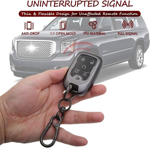 قطعتان متوافقتان مع غطاء مفتاح Chevy GMC يناسب 2015 2016 2017 2018 2019 2020 Yukon XL، Yukon Denali، Tahoe، Suburban Accessories TPU 6 أزرار رمادي/أبيض in Saudi Arabia