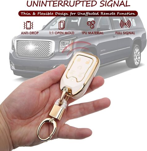 قطعتان متوافقتان مع غطاء مفتاح Chevy GMC يناسب 2015 2016 2017 2018 2019 2020 Yukon XL، Yukon Denali، Tahoe، Suburban Accessories TPU 6 أزرار رمادي/أبيض in Saudi Arabia