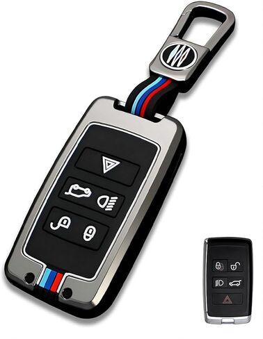 حافظة مفاتيح Land Rover Key Fob بغطاء معدني وحامل مفاتيح ذكي متوافق مع Range Rover Sport Discovery LR4 Evoque Velar (LRB-رمادي) in Kuwait