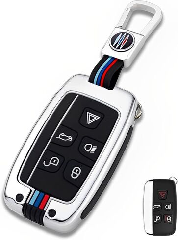 حافظة مفاتيح Land Rover Key Fob بغطاء معدني وحامل مفاتيح ذكي متوافق مع Range Rover Sport Discovery LR4 Evoque Velar (LRB-رمادي) in Kuwait