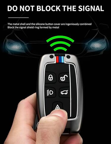 حافظة مفاتيح Land Rover Key Fob بغطاء معدني وحامل مفاتيح ذكي متوافق مع Range Rover Sport Discovery LR4 Evoque Velar (LRB-رمادي) in Kuwait