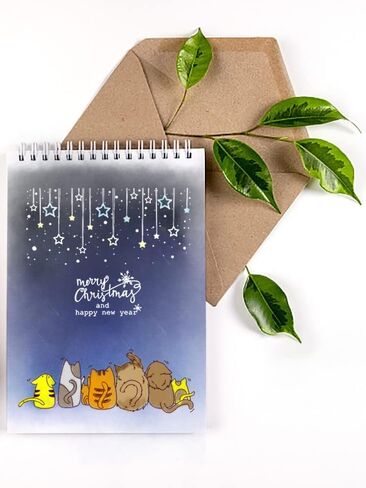 Christmas Stars Cats Clear Stamps for Card Making and Journaling, Happy New Year Firework Rubber Stamps Christmas Blessing Words Stamps for Scrapbooking DIY Cards Album Crafts Supplies in Saudi Arabia