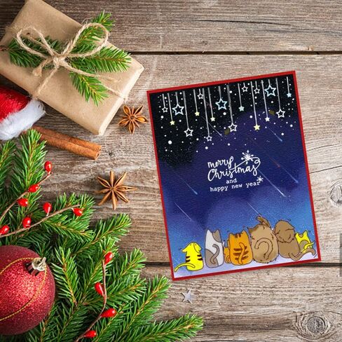 Christmas Stars Cats Clear Stamps for Card Making and Journaling, Happy New Year Firework Rubber Stamps Christmas Blessing Words Stamps for Scrapbooking DIY Cards Album Crafts Supplies in Saudi Arabia
