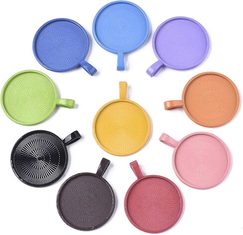 20Pcs 25mm Flat Round Bezel Pendant Trays 10 Colors Alloy Cabochon Setting Trays Pendant Blanks for Photo Jewelry Necklace Earring Craft Making in Saudi Arabia
