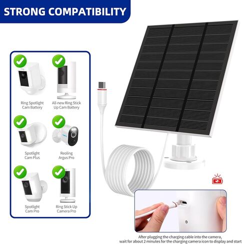 Solar Panels for Ring Camera Outdoor Wireless (New Generation) 5W 5V Solar Panel Charger with USB-C&Plug for Spotlight Cam Plus&Stick Up Cam Pro.Waterproof IP65 360°Adjustable 2M Cable (White, 1) in Saudi Arabia