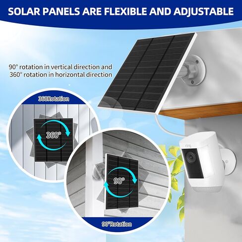 Solar Panels for Ring Camera Outdoor Wireless (New Generation) 5W 5V Solar Panel Charger with USB-C&Plug for Spotlight Cam Plus&Stick Up Cam Pro.Waterproof IP65 360°Adjustable 2M Cable (White, 1) in Saudi Arabia
