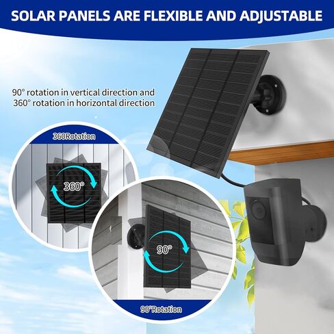 Solar Panels for Ring Camera Outdoor Wireless (New Generation) 5W 5V Solar Panel Charger with USB-C&Plug for Spotlight Cam Plus&Stick Up Cam Pro.Waterproof IP65 360°Adjustable 2M Cable (White, 1) in Kuwait