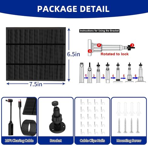 Solar Panels for Ring Camera Outdoor Wireless (New Generation) 5W 5V Solar Panel Charger with USB-C&Plug for Spotlight Cam Plus&Stick Up Cam Pro.Waterproof IP65 360°Adjustable 2M Cable (White, 1) in Kuwait