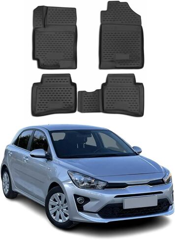 سجادات أرضية OMAC لسيارة Kia Rio 2006-2011، سجادة مطاطية ملائمة لجميع الأحوال الجوية ثلاثية الأبعاد مقاومة للماء وعديمة الرائحة، بطانات أرضية TPE مقاسة بالليزر وغير قابلة للانزلاق (أسود) in Saudi Arabia