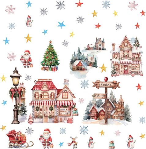 TOARTi 3D Watercolor Merry Christmas Wall Stickers, Snowman 3D Wall Decals for Living Room Dining Room Home Christmas Sock Decor, DIY 3D Wall Art Mural Decoration, Set of 4 (12"x12") in Kuwait