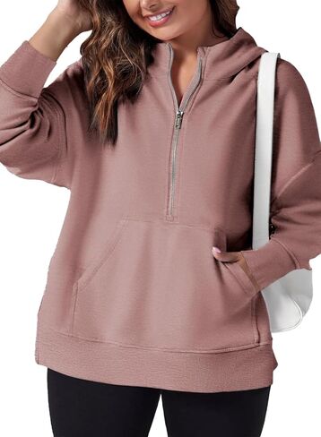 Eytino Women Plus Size Sweatshirt Half Zip Long Sleeve Hoodies Tops Oversized Casual Sweaters with Pockerts(1X-5X) in Kuwait