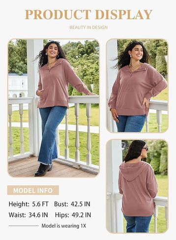 Eytino Women Plus Size Sweatshirt Half Zip Long Sleeve Hoodies Tops Oversized Casual Sweaters with Pockerts(1X-5X) in Kuwait