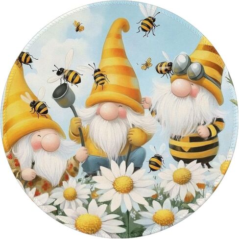 لوحة ماوس مستديرة، وسادات ماوس على شكل زهرة الأقحوان الصفراء من Gnomes Bees، قاعدة ماوس مطاطية مضادة للانزلاق لملحقات الكمبيوتر المحمول والمنزل والمكتب in Kuwait