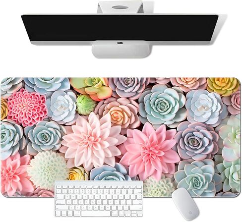 3D Succulent Plants Mouse Pad (27.5x11.8 Inch) - Non-Slip Large Gaming Desk Mat with Succulent Design, Ultra-Thick PU Leather Surface for PC, Laptop, Office in Saudi Arabia
