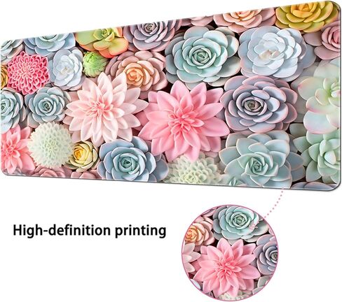3D Succulent Plants Mouse Pad (27.5x11.8 Inch) - Non-Slip Large Gaming Desk Mat with Succulent Design, Ultra-Thick PU Leather Surface for PC, Laptop, Office in Saudi Arabia