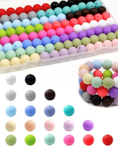 150PCS FIVEIZERO Silicone Beads, 30 Colorful 15mm Silicone Beads for Keychain Making,Focal Beads Rubber Round Bulk Beads Mixed Color Silicone Beads for DIY Crafts Making in Kuwait