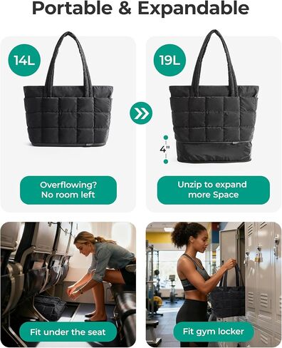 BAGSMART Expandable Tote Bag for Women, Puffer Small tote bag with Zipper, Travel Tote Bags Casual Handbags Nurse Bag in Kuwait