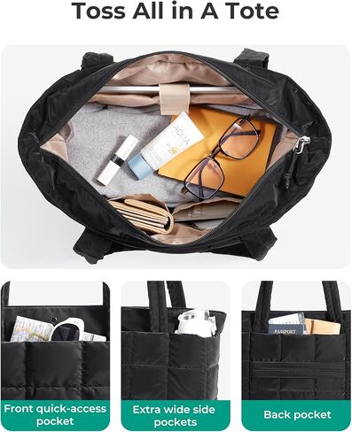 BAGSMART Expandable Tote Bag for Women, Puffer Small tote bag with Zipper, Travel Tote Bags Casual Handbags Nurse Bag in Kuwait