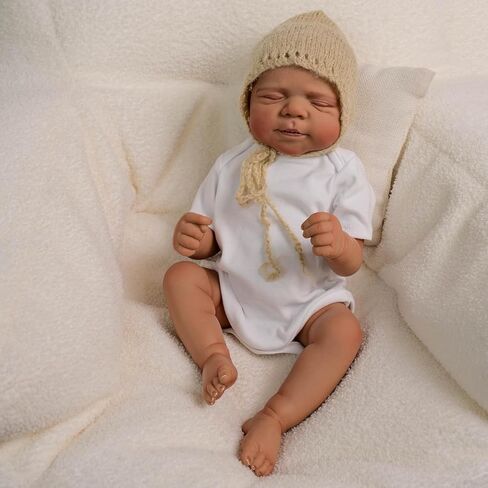 Reborn Baby Dolls Black Boy - 18 Inch Realistic Newborn Baby Dolls Vinyl Full Body African American Sleeping Bebe Poseable Real Life Baby Toys Dolls Gift for Kids Age 3 in Saudi Arabia