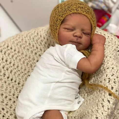 Reborn Baby Dolls Black Boy - 18 Inch Realistic Newborn Baby Dolls Vinyl Full Body African American Sleeping Bebe Poseable Real Life Baby Toys Dolls Gift for Kids Age 3 in Saudi Arabia