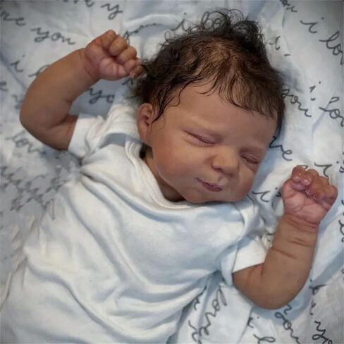 Reborn Baby Dolls Black Boy - 18 Inch Realistic Newborn Baby Dolls Vinyl Full Body African American Sleeping Bebe Poseable Real Life Baby Toys Dolls Gift for Kids Age 3 in Saudi Arabia