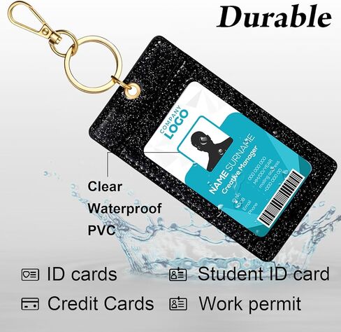 Weewooday 3 Pcs ID Badge Clip Key Chain Glitter ID Badge Holder with Clear Window, Work Badges Reel Clip, PU Leather Keychain Accessory for Nurse, Teacher, Student, Doctor, Women(Multicolored) in Kuwait