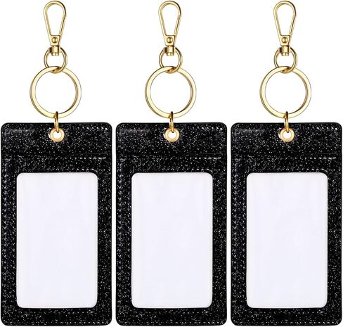 Weewooday 3 Pcs ID Badge Clip Key Chain Glitter ID Badge Holder with Clear Window, Work Badges Reel Clip, PU Leather Keychain Accessory for Nurse, Teacher, Student, Doctor, Women(Multicolored) in Kuwait