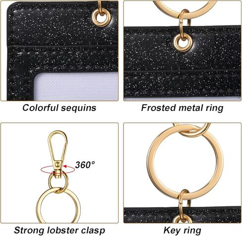 Weewooday 3 Pcs ID Badge Clip Key Chain Glitter ID Badge Holder with Clear Window, Work Badges Reel Clip, PU Leather Keychain Accessory for Nurse, Teacher, Student, Doctor, Women(Multicolored) in Kuwait