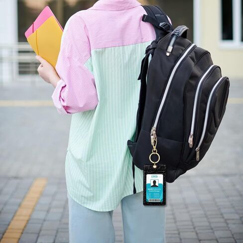 Weewooday 3 Pcs ID Badge Clip Key Chain Glitter ID Badge Holder with Clear Window, Work Badges Reel Clip, PU Leather Keychain Accessory for Nurse, Teacher, Student, Doctor, Women(Multicolored) in Kuwait