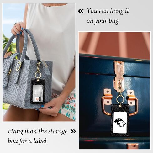 Weewooday 3 Pcs ID Badge Clip Key Chain Glitter ID Badge Holder with Clear Window, Work Badges Reel Clip, PU Leather Keychain Accessory for Nurse, Teacher, Student, Doctor, Women(Multicolored) in Kuwait