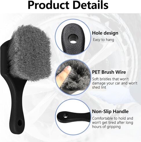 Hovom Car Wash Brush for Tire & Wheel Rim, Soft Bristle Wheel Cleaning Brushes, Short Handle Tire Cleaner Brush Releases Dirt and Road Grime, Universal Car Cleaning Supplies (Black) in Saudi Arabia