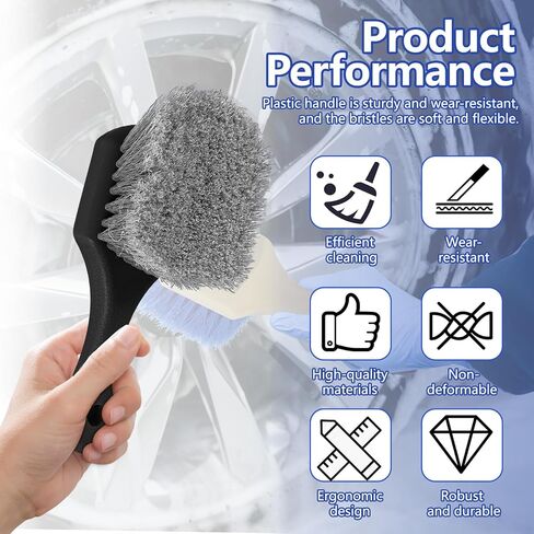 Hovom Car Wash Brush for Tire & Wheel Rim, Soft Bristle Wheel Cleaning Brushes, Short Handle Tire Cleaner Brush Releases Dirt and Road Grime, Universal Car Cleaning Supplies (Black) in Saudi Arabia