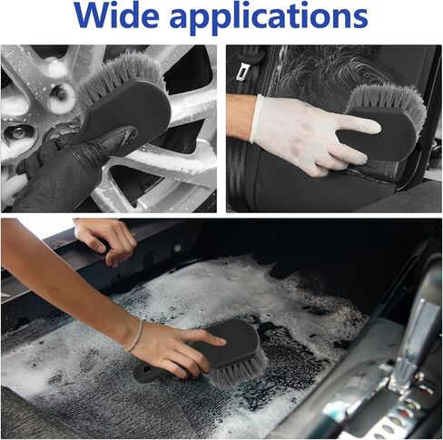 Hovom Car Wash Brush for Tire & Wheel Rim, Soft Bristle Wheel Cleaning Brushes, Short Handle Tire Cleaner Brush Releases Dirt and Road Grime, Universal Car Cleaning Supplies (Black) in Saudi Arabia