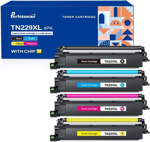 خراطيش حبر TN229XL مكونة من 4 قطع بديلة لحبر Brother TN229 TN229XL لطابعة MFC-L3780CDW HL-L3220CDW HL-L3280CDW HL-L3295CDW MFC-L3720CDW MFC-L3765CDW (أسود، سماوي، أرجواني، أصفر) in Kuwait