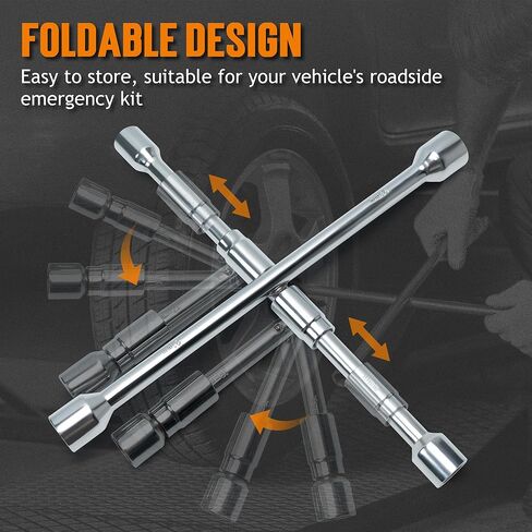 TONDA Extended Lug Wrench, 4 Way Tire Iron for Car, Lug Nut Removal Tool with Storage Case, 1/2 Drive with 17/19mm and 21/23mm Sockets in Kuwait