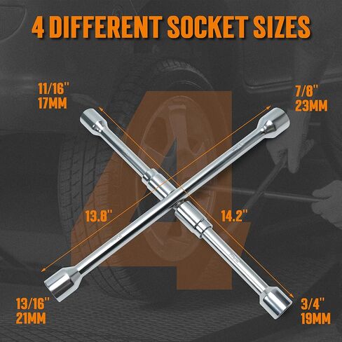 TONDA Extended Lug Wrench, 4 Way Tire Iron for Car, Lug Nut Removal Tool with Storage Case, 1/2 Drive with 17/19mm and 21/23mm Sockets in Kuwait