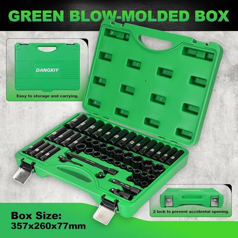 3/8" Drive Impact Socket Set, 50 Piece Standard SAE (5/16 to 3/4 inch) and Metric (8-22mm) 6 Point, Extension Bars, Impact Universal Joint, Adapter, Cr-V Steel in Saudi Arabia