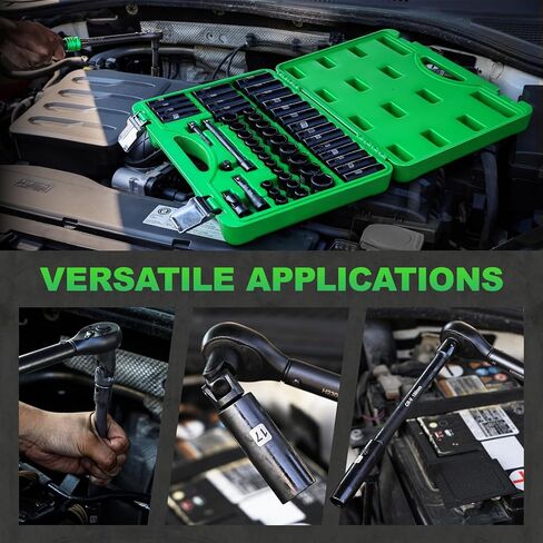 3/8" Drive Impact Socket Set, 50 Piece Standard SAE (5/16 to 3/4 inch) and Metric (8-22mm) 6 Point, Extension Bars, Impact Universal Joint, Adapter, Cr-V Steel in Saudi Arabia