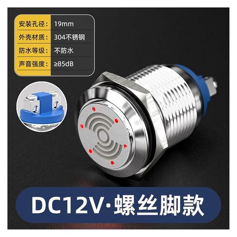 19mm Flashing Metal Alarm Buzzer with Light, Sound and Light, high Decibel Equipment, Stainless Steel, Anti-riot 6V 24V(12v[19mm] screwfeet) in Saudi Arabia