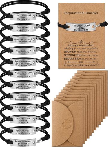 Bucherry 12 Pack Bible Christian Gifts for Women Men with Gift Cards Envelopes Engraved Inspirational Bible Verse Bracelets in Saudi Arabia
