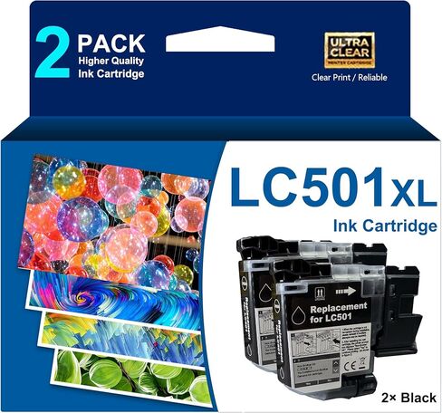 LC501XL 2 حزمة خراطيش الحبر الأسود عالية الإنتاجية لاستبدال طابعة Brother MFC-J1260DW MFC-J1360DW MFC-J1410DW in Kuwait