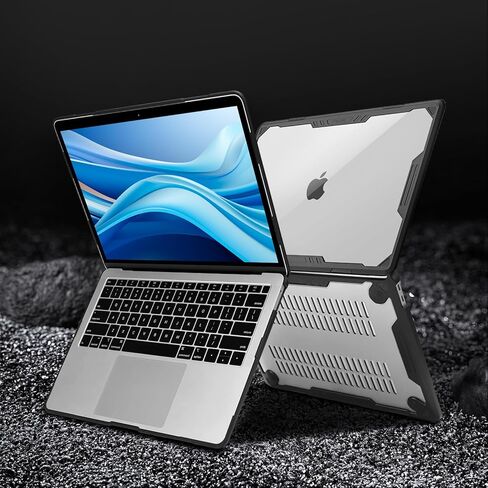 MOSISO Compatible with MacBook Air 13 inch Case 2022-2018 Release A2337 M1 A2179 A1932, Symmetric Geometric Heavy Duty Plastic Hard Shell with TPU Bumper&Keyboard Skin for MacBook Air 13.3, Black in Saudi Arabia