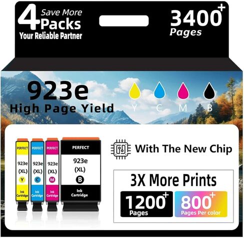 خراطيش حبر 923XL 923e مع رقاقة بديلة لحبر HP 923 923e 923XL متوافقة مع طابعات OfficeJet Pro 8135e 8138e 8139e 8122e 8120 8130 (4 عبوات) in Kuwait