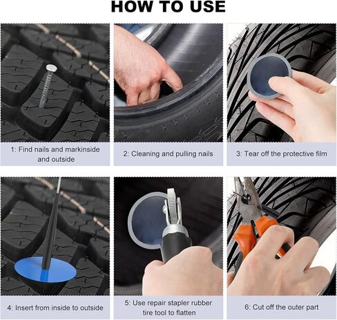 24PCS Tire Patch Plugs, 3mm/6mm/8mm Rubber Mushroom Nails Tire Puncture Repair Patches, Heavy Duty Mushroom Tyre Patch Plug Combination Repair Unit for Cars Trucks Motorcycles in Kuwait