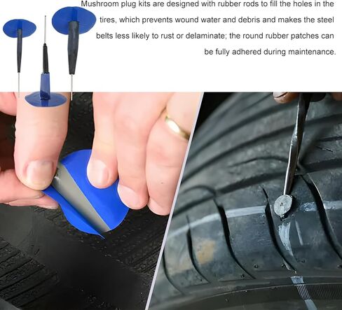 24PCS Tire Patch Plugs, 3mm/6mm/8mm Rubber Mushroom Nails Tire Puncture Repair Patches, Heavy Duty Mushroom Tyre Patch Plug Combination Repair Unit for Cars Trucks Motorcycles in Kuwait