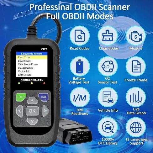 Car OBD2 Scanner Diagnostic Tool, Code Reader, Voltage Tester, Check Engine Light Fault Code, OBD2/EOBD for OBDII Protocol Car & Truck Since 1996+ in Saudi Arabia